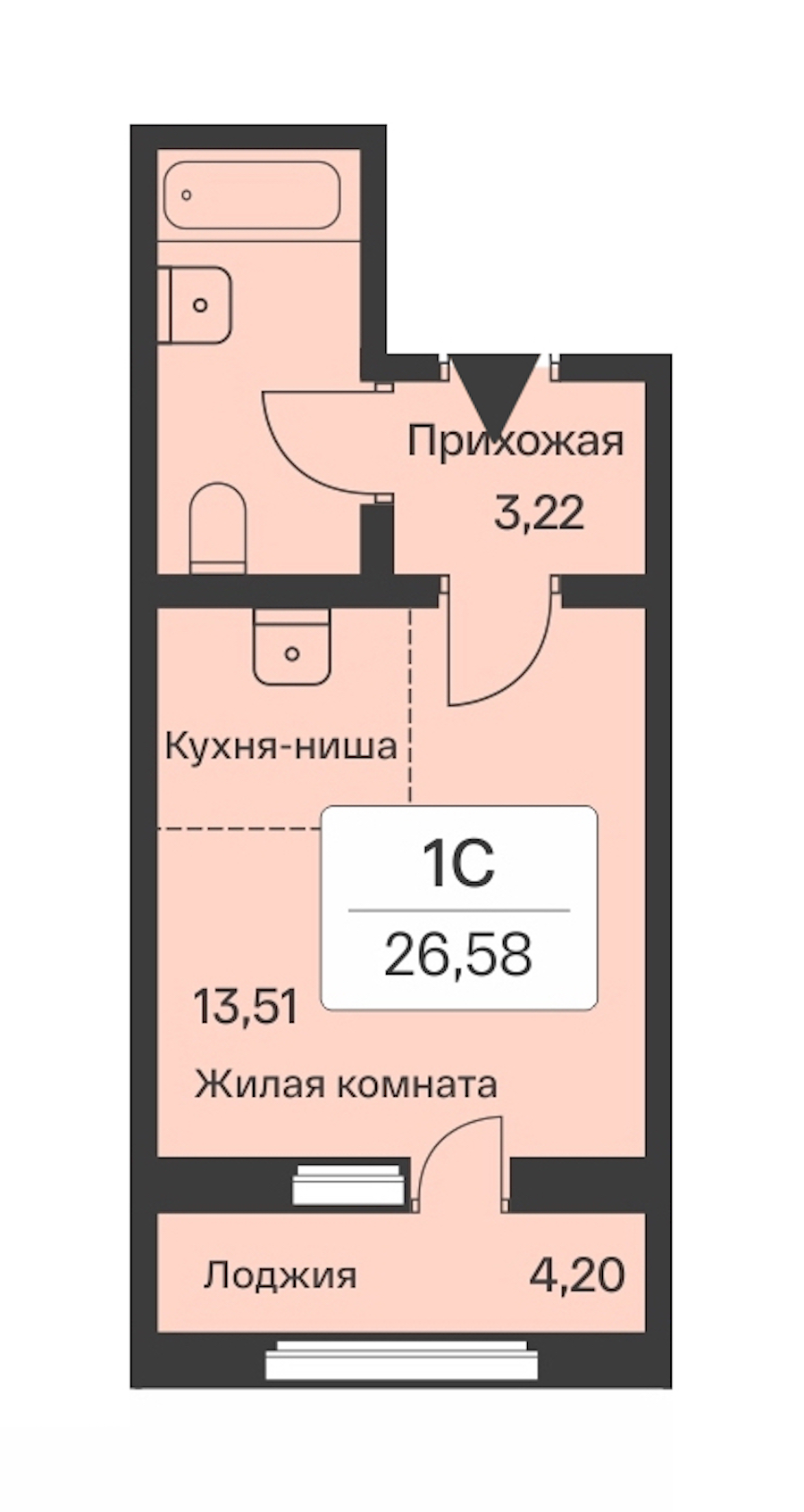 Квартира студия 26.58 м², 7/10 эт., ЖК «Расцветай в Янино»